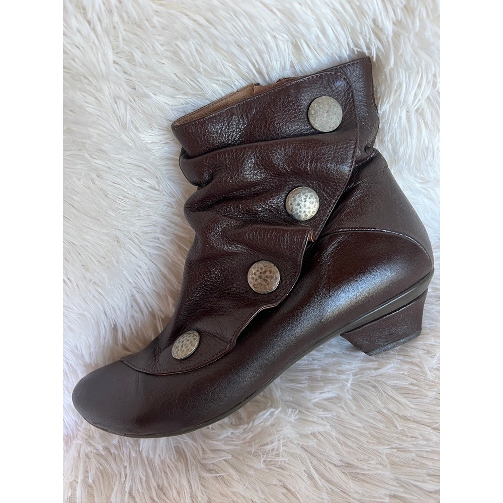 Eric Michael Soho Brown Leather Ankle Boots Slouch Button EU 39 Boho Lagenlook - Picture 9 of 16
